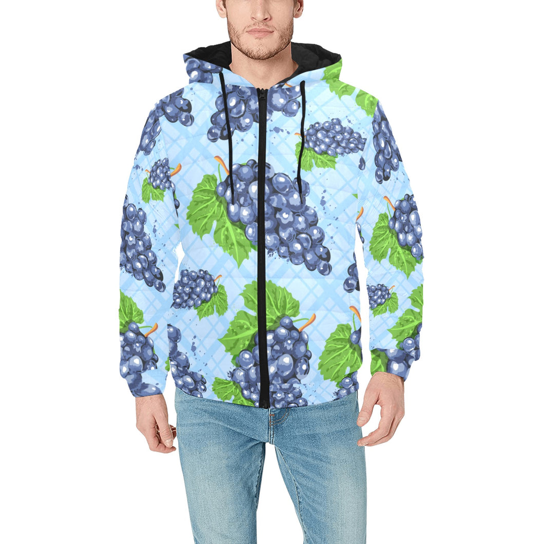 Watercolor grape pattern Men's Padded Hooded Jacket