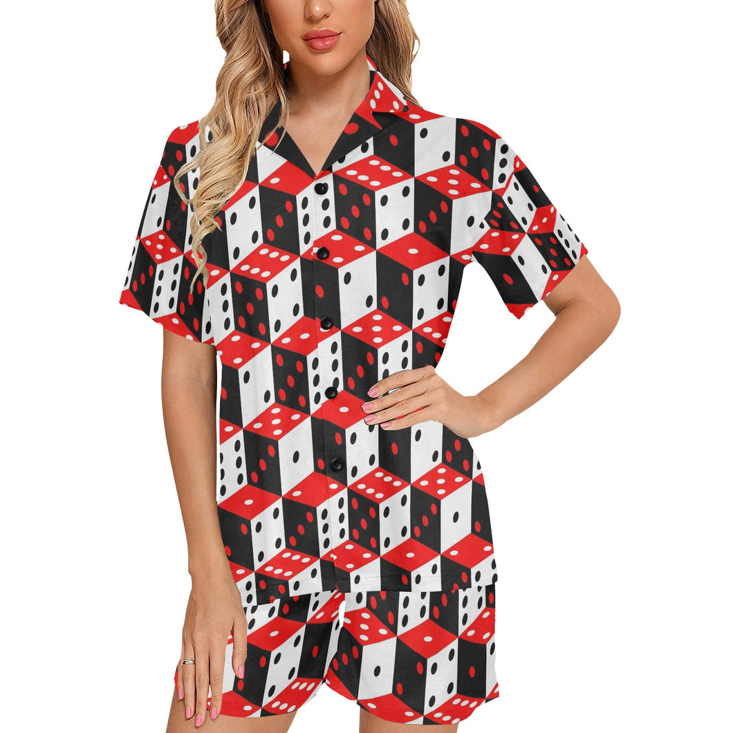 Dice Pattern Print Design 02 Women's V-Neck Short Pajama Set