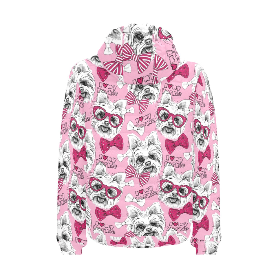 Yorkshire Terrier Pattern Print Design 03 Men's Padded Hooded Jacket