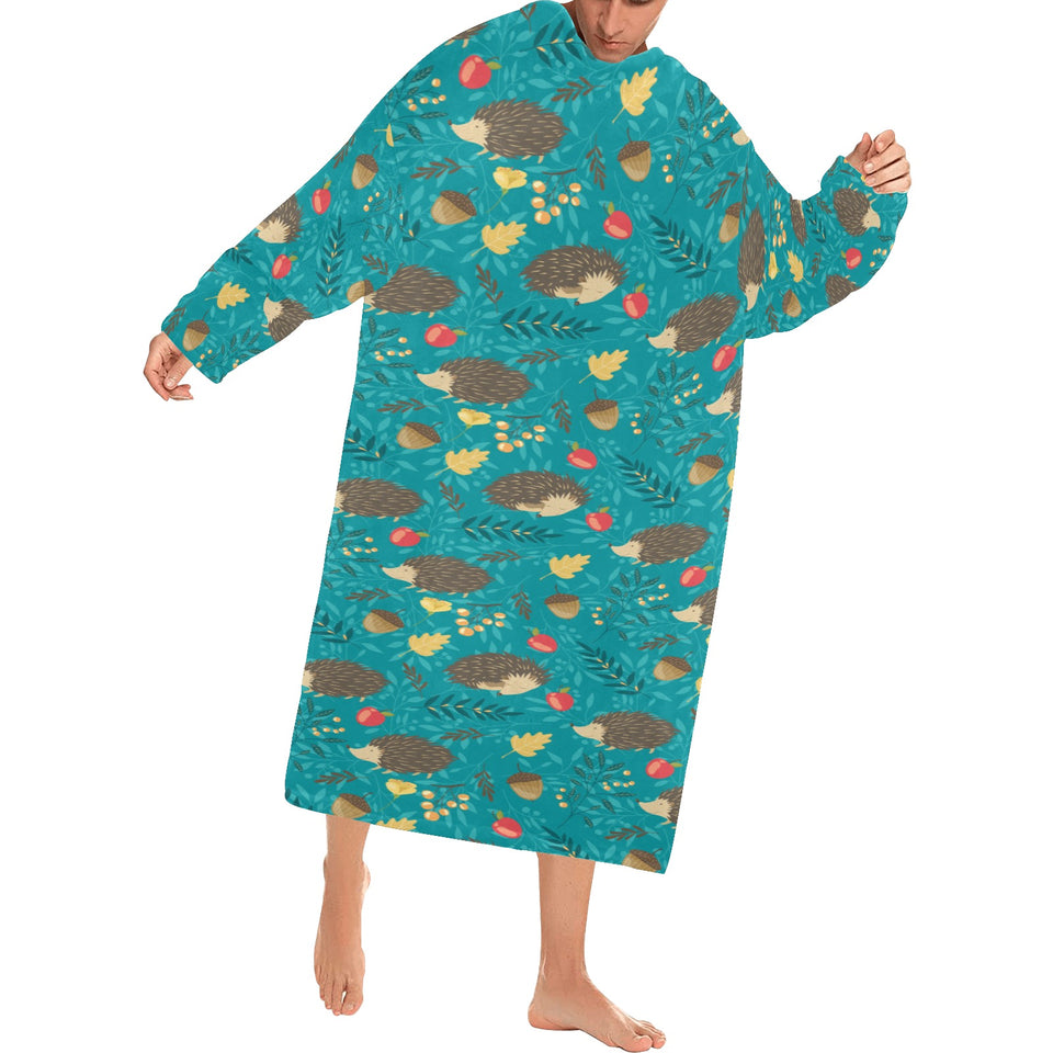 Hedgehog Pattern Print Design 01 Blanket Robe with Sleeves
