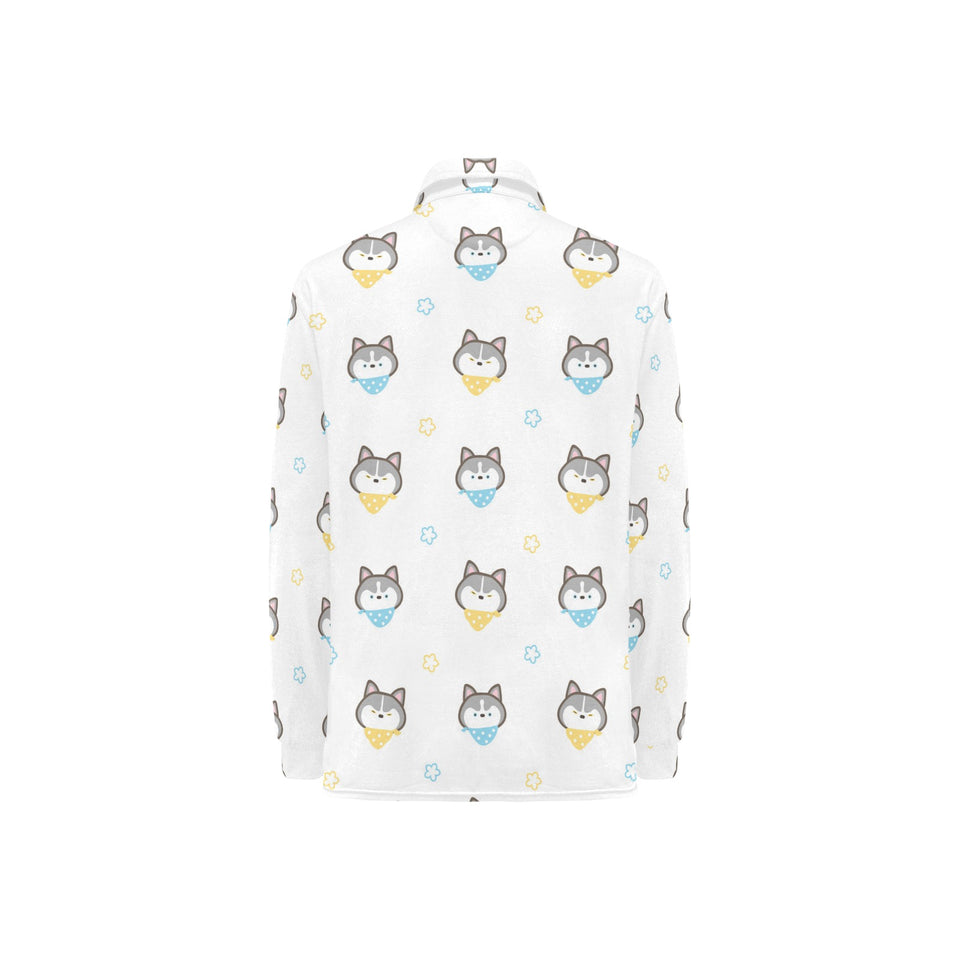 Cute Siberian Husky pattern Women's Long Sleeve Polo Shirt