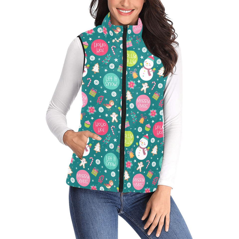 Snowman bird decorative elements christmas pattern Women's Padded Vest