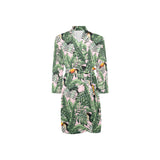 Toucan tropical flower leave pattern Men's Long Sleeve Belted Night Robe