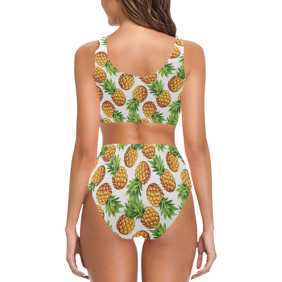 Pineapples design pattern Chest Bowknot High Waisted Bikini Swimsuit