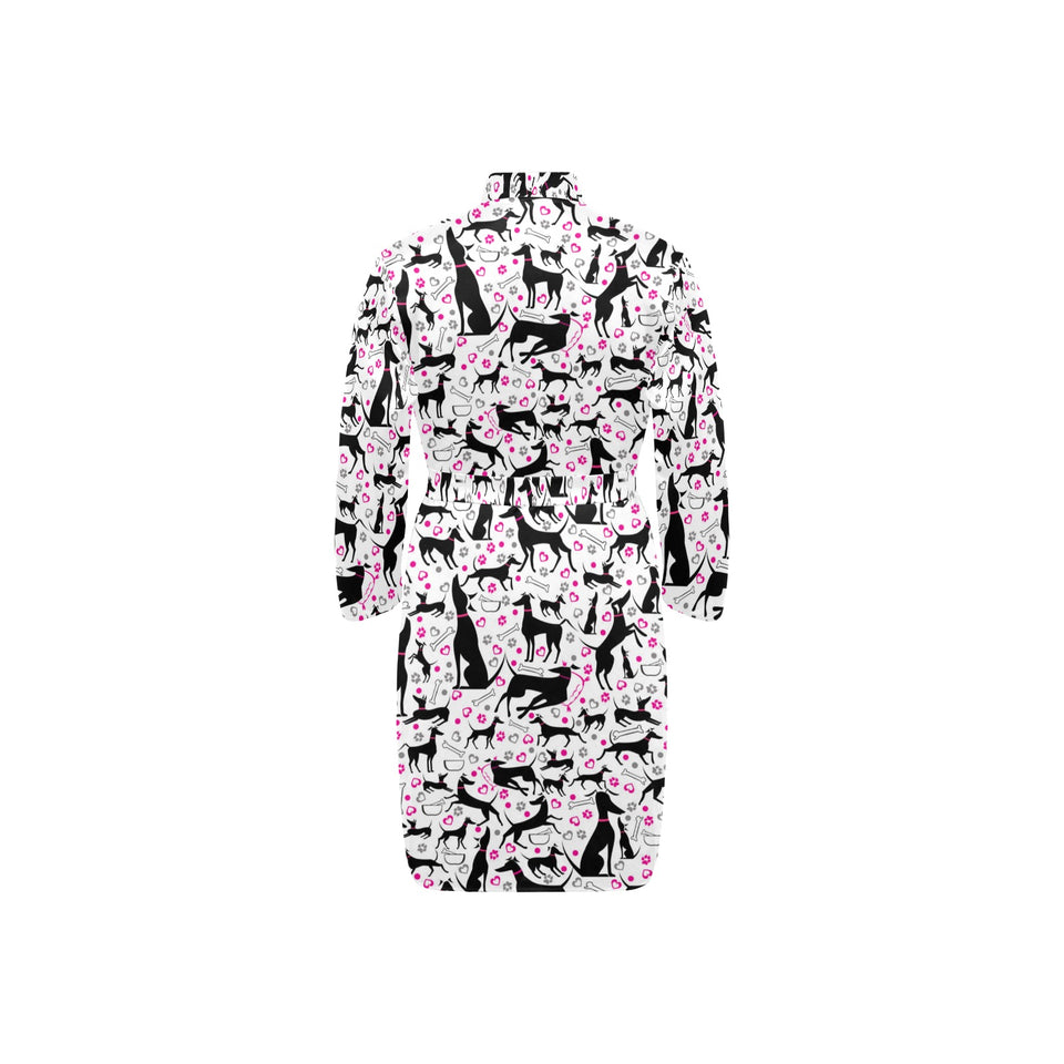 Greyhound Pattern Print Design 02 Men's Long Sleeve Belted Night Robe