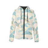 Bonsai bamboo stork japanese pattern cream theme Women's Padded Hooded Jacket