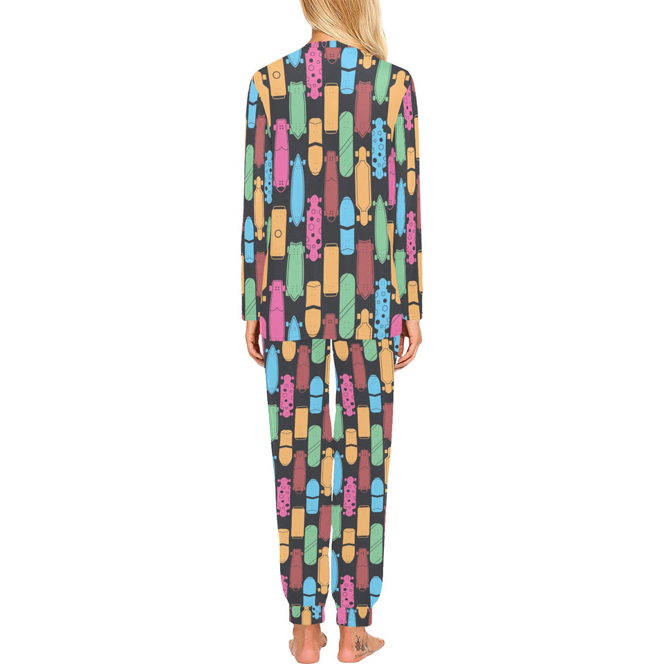 Skate Board Pattern Print Design 02 Women's All Over Print Pajama Set
