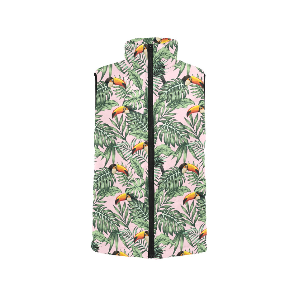 Toucan tropical green jungle palm pattern Women's Padded Vest