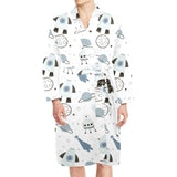 Hand drawn space elements space rocket star planet Men's Long Sleeve Belted Night Robe