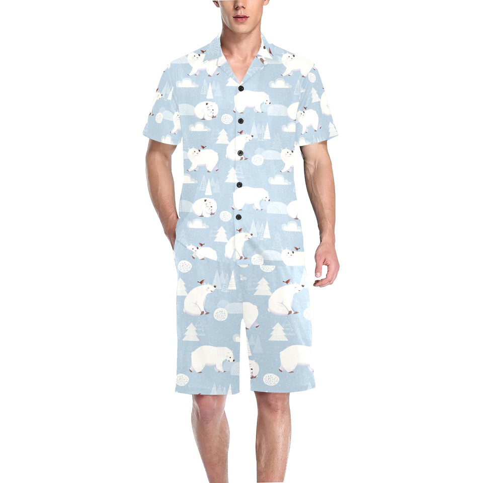 Cute polar bears Christmas decoration pattern Men's V-Neck Short Pajama Set