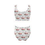 Cute dachshund bone pattern Chest Bowknot High Waisted Bikini Swimsuit