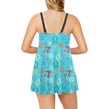 Math Pattern Print Design 02 Chest Sexy Pleated Two Piece Swim Dress