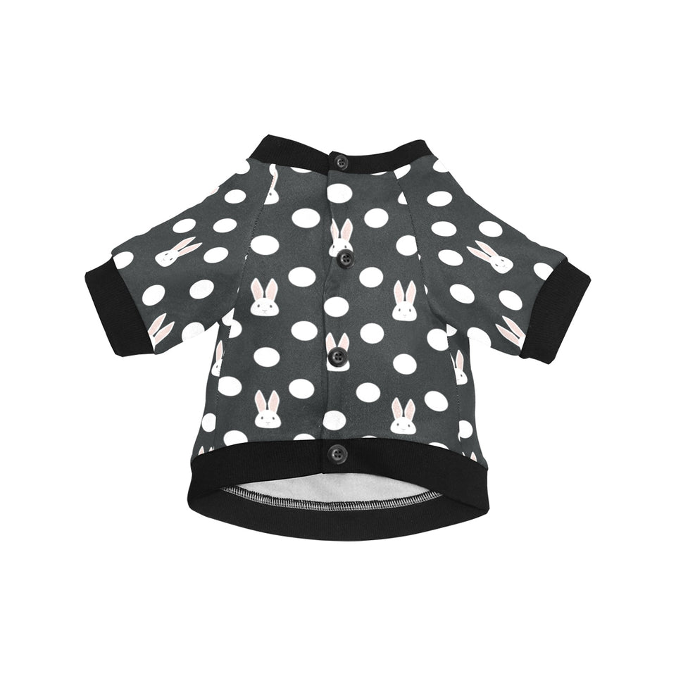 Cute white rabbit polka dots black background All Over Print Pet Dog Round Neck Fuzzy Shirt