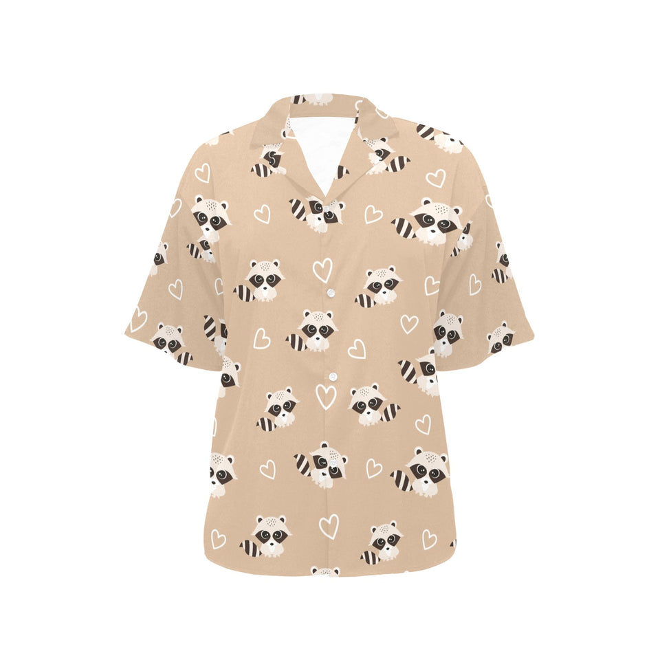 Cute raccoon heart pattern Women's All Over Print Hawaiian Shirt