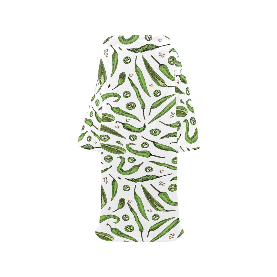 Hand drawn sketch style green Chili peppers patter Blanket Robe with Sleeves