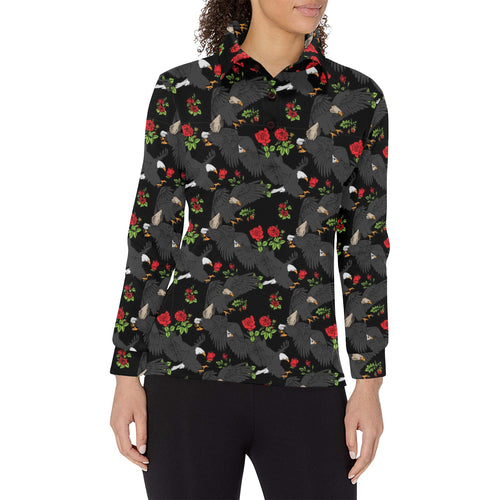 Eagle Pattern Print Design 04 Women's Long Sleeve Polo Shirt