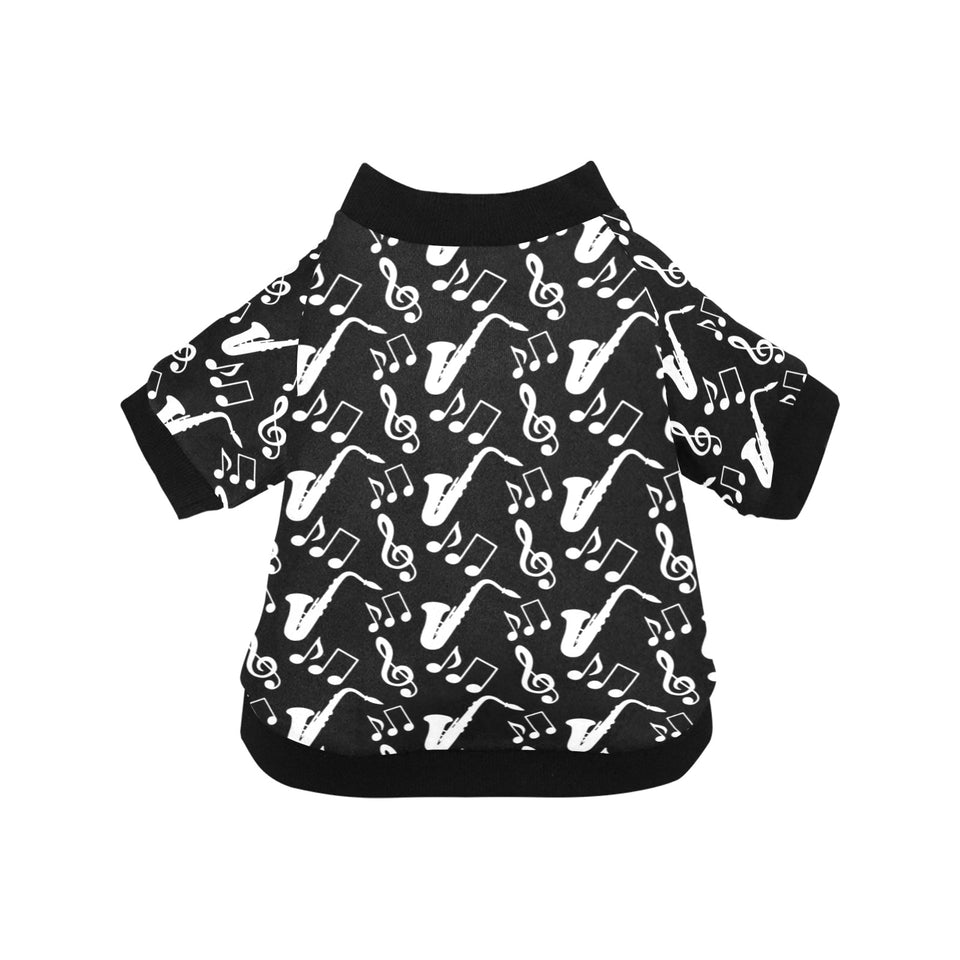 Saxophone music notes treble clef black white them All Over Print Pet Dog Round Neck Fuzzy Shirt