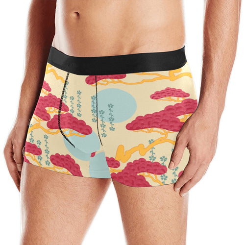 Red Bonsai gray sun japanese pattern Men's All Over Print Boxer Briefs Men's Underwear
