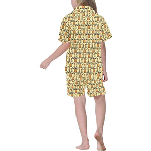 English Bulldog Pattern Print Design 02 Kids' Boys' Girls' V-Neck Short Pajama Set