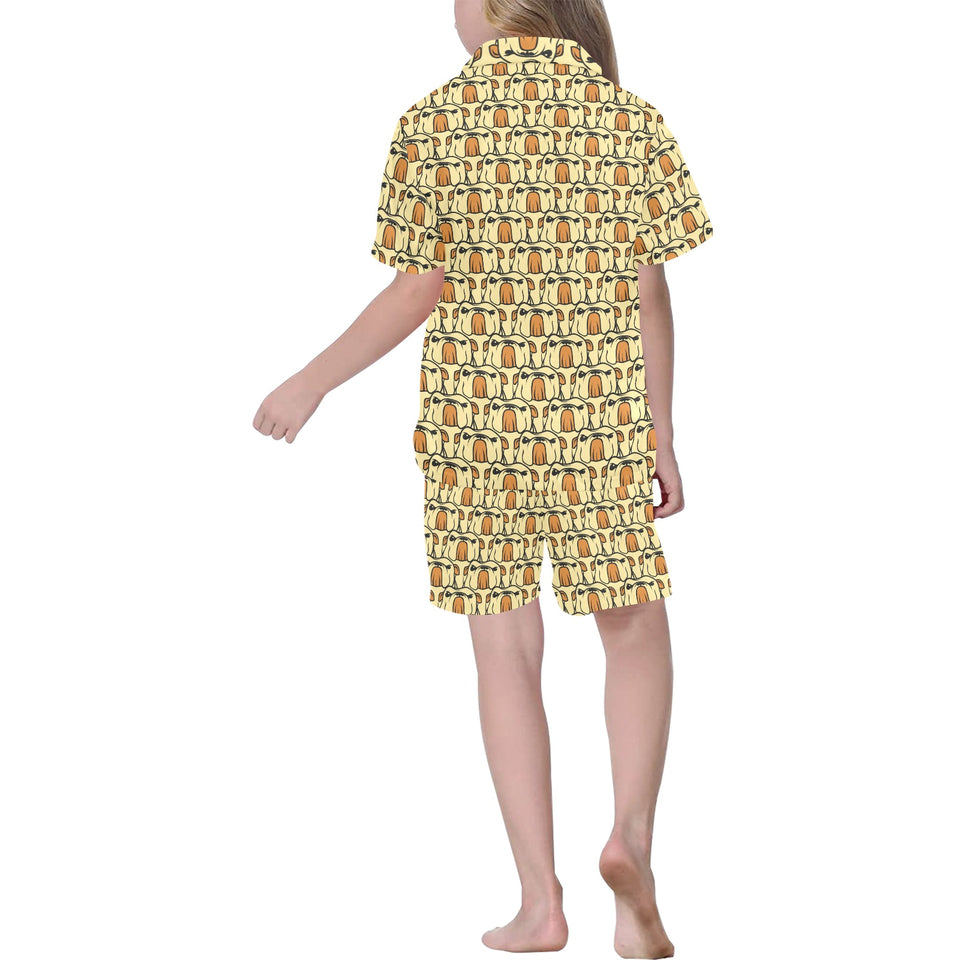 English Bulldog Pattern Print Design 02 Kids' Boys' Girls' V-Neck Short Pajama Set