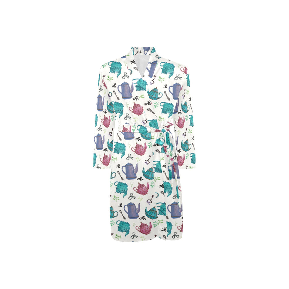 Tea pots Pattern Print Design 05 Men's Long Sleeve Belted Night Robe