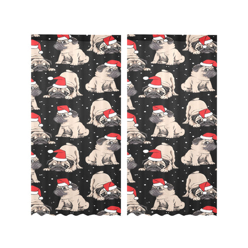 Christmas Pugs Santa_s red cap pattern Gauze Curtain
