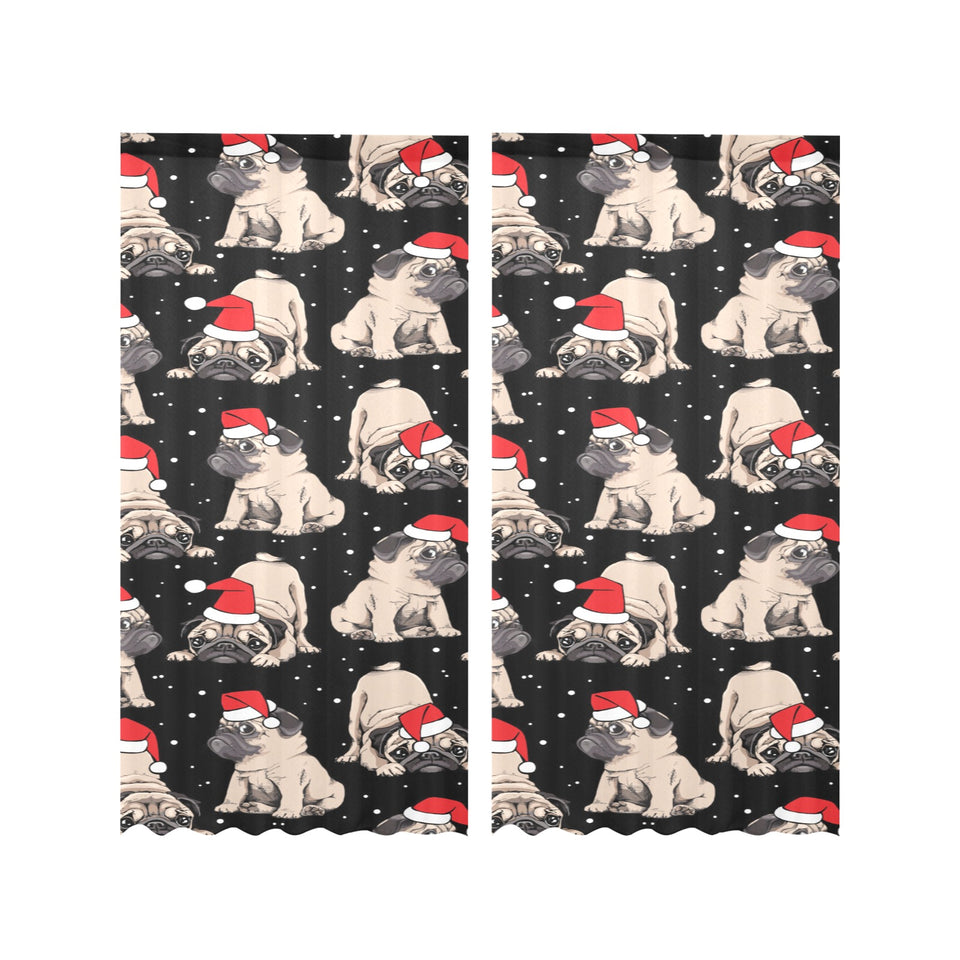 Christmas Pugs Santa_s red cap pattern Gauze Curtain