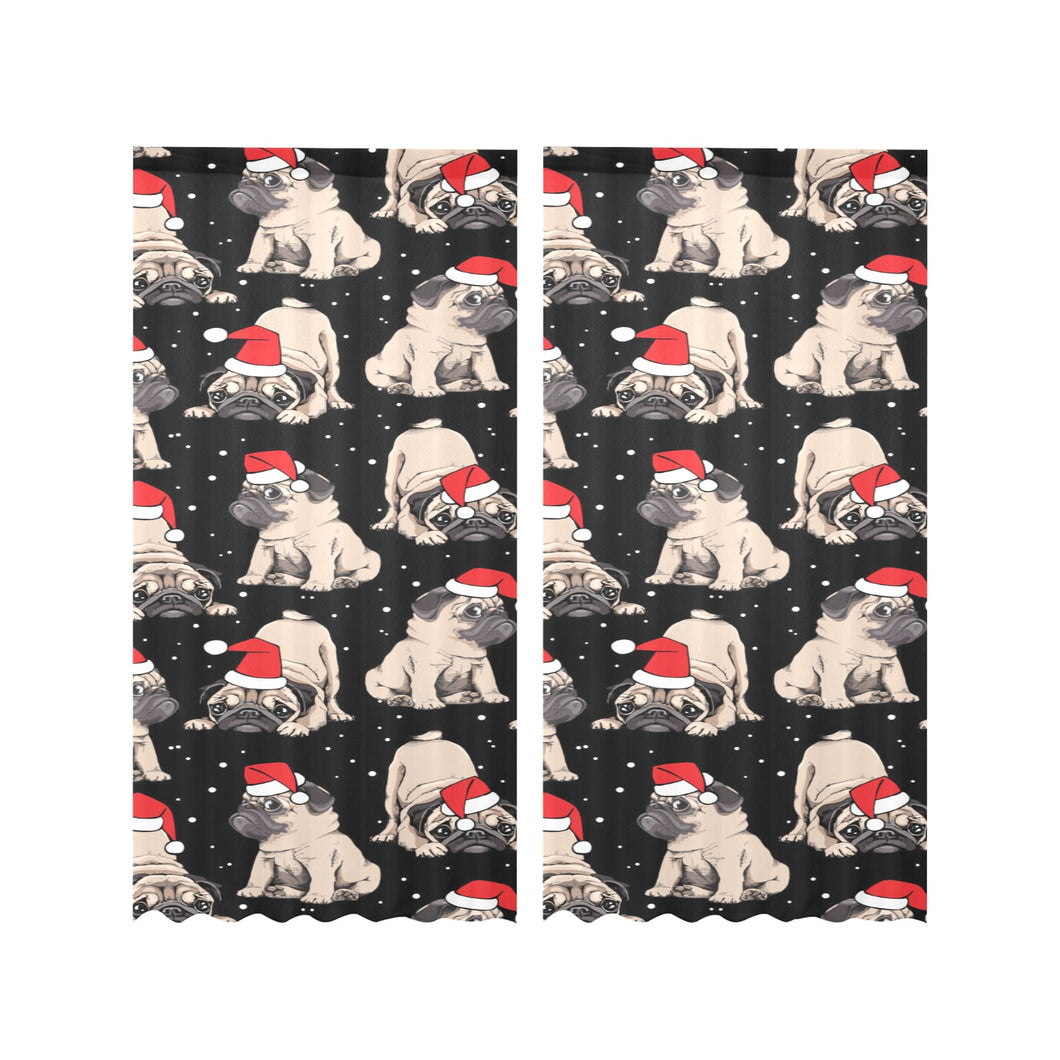 Christmas Pugs Santa_s red cap pattern Gauze Curtain