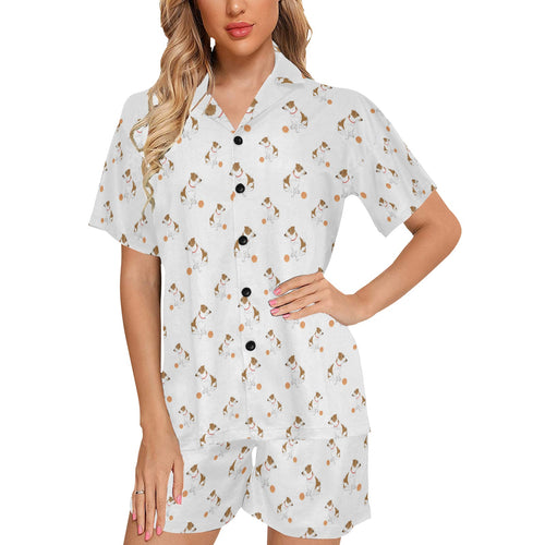 Jack Russel Pattern Print Design 05 Women's V-Neck Short Pajama Set