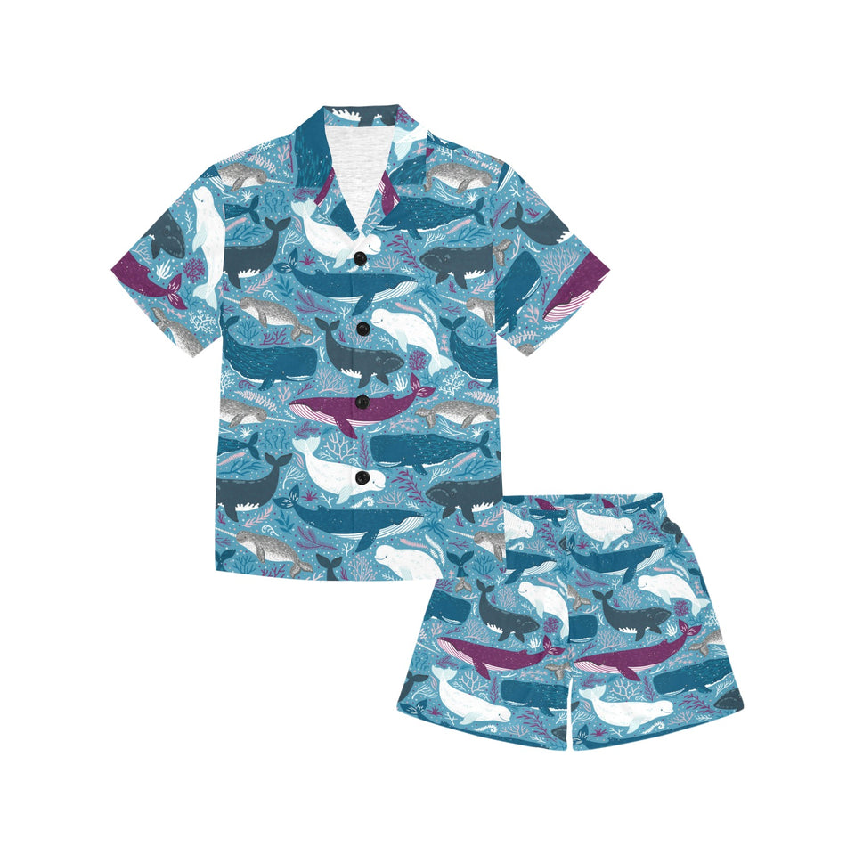 Whale design pattern Kids' Boys' Girls' V-Neck Short Pajama Set
