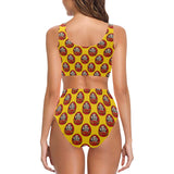 Daruma japanese wooden doll yellow background Chest Bowknot High Waisted Bikini Swimsuit