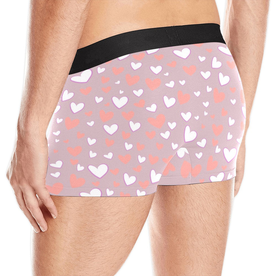 coral white heart pattern Men's All Over Print Boxer Briefs Men's Underwear