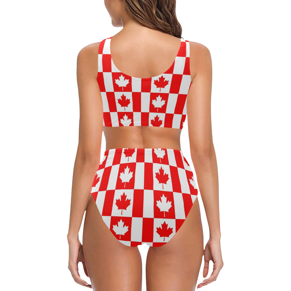 Canada Pattern Print Design 05 Chest Bowknot High Waisted Bikini Swimsuit
