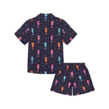 Watercolor colorful seahorse pattern Kids' Boys' Girls' V-Neck Short Pajama Set