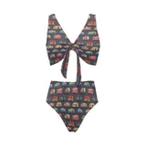 Camper Van Pattern Print Design 02 Chest Bowknot High Waisted Bikini Swimsuit