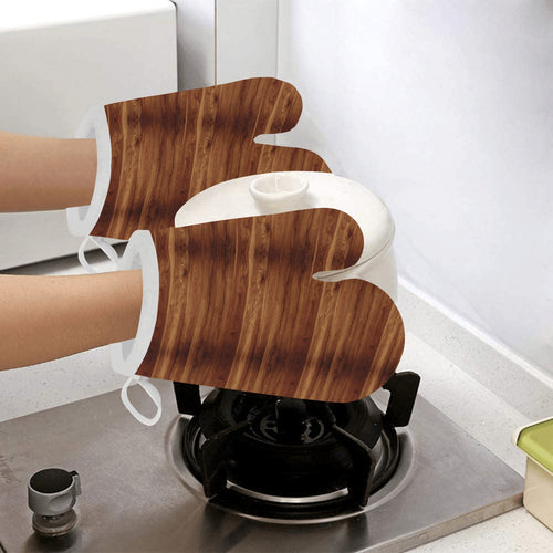 Wood Printed Pattern Print Design 04 Heat Resistant Oven Mitts