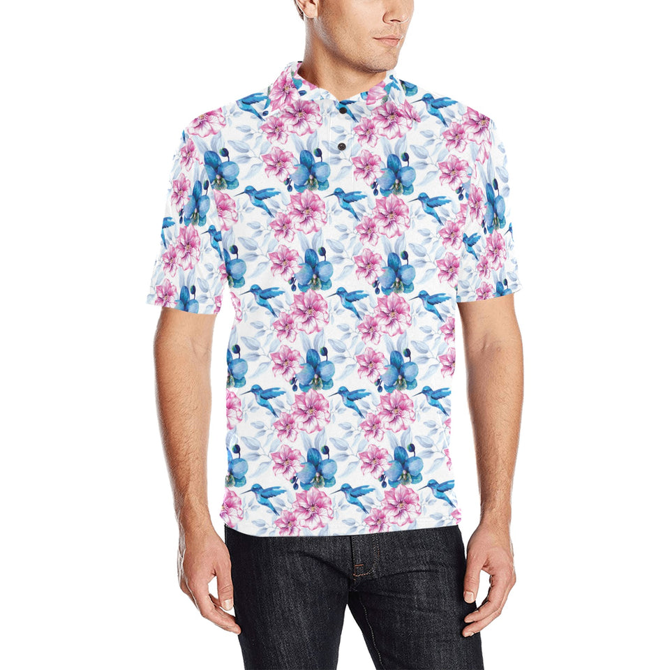 Hummingbird Pattern Print Design 02 Men's All Over Print Polo Shirt