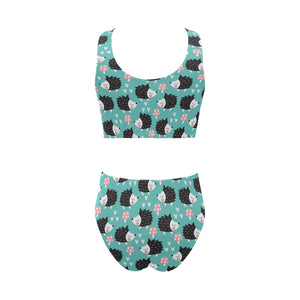 Hedgehog Pattern Print Design 03 Chest Bowknot High Waisted Bikini Swimsuit