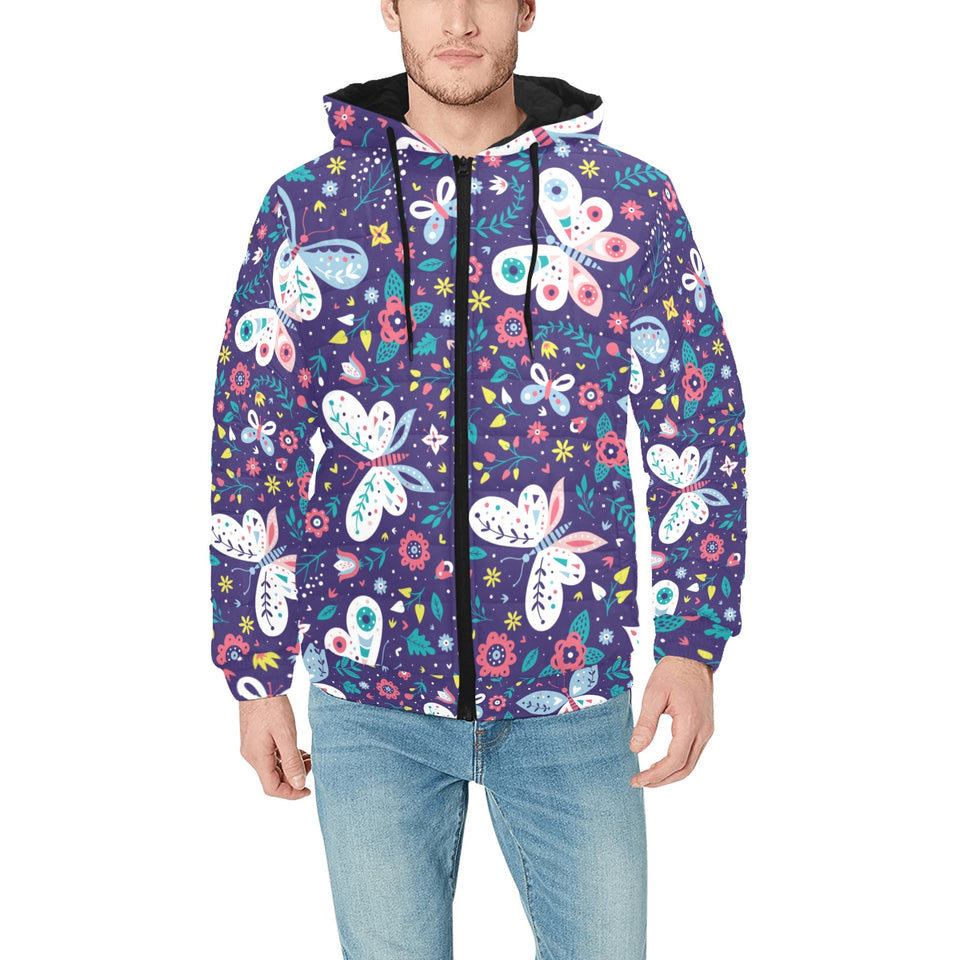 Colorful butterfly flower pattern.eps Men's Padded Hooded Jacket