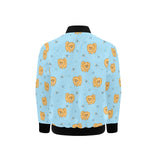 Brown cute pomeranian blue blackground Kids' Boys' Girls' Bomber Jacket