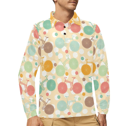 Bicycle Pattern Print Design 01 Men's Long Sleeve Polo Shirt