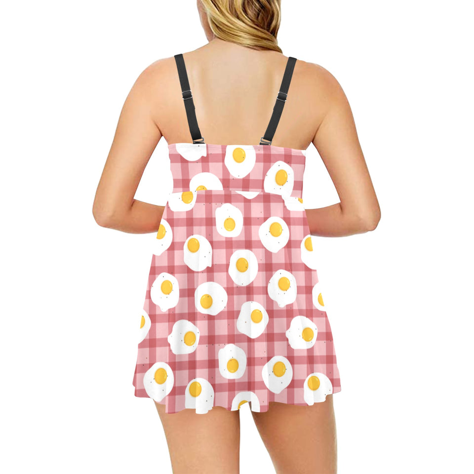 Fried Eggs Pattern Print Design 03 Chest Sexy Pleated Two Piece Swim Dress