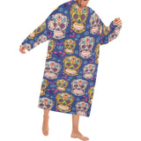 Sugar skull flower pattern Blanket Robe with Sleeves