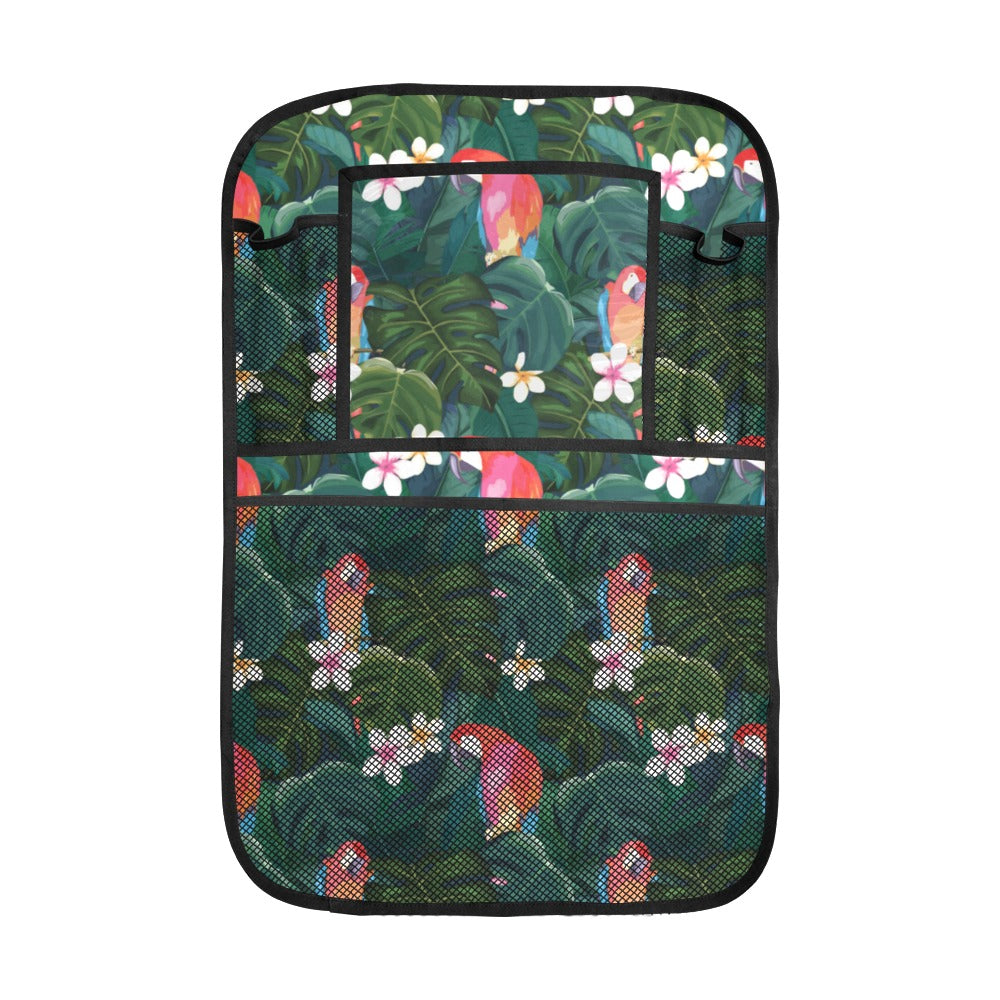 Parrot Palm tree leaves flower hibiscus pattern Car Seat Back Organizer
