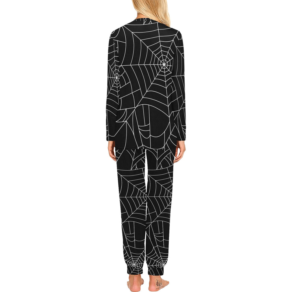 Spider web pattern Black background white cobweb Women's All Over Print Pajama Set