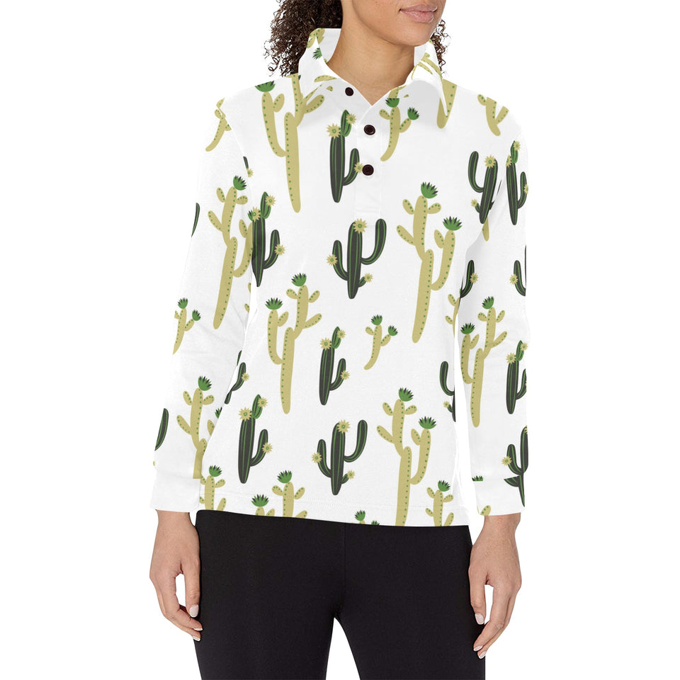 Cute cactus pattern Women's Long Sleeve Polo Shirt