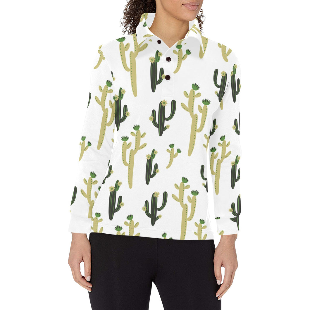Cute cactus pattern Women's Long Sleeve Polo Shirt