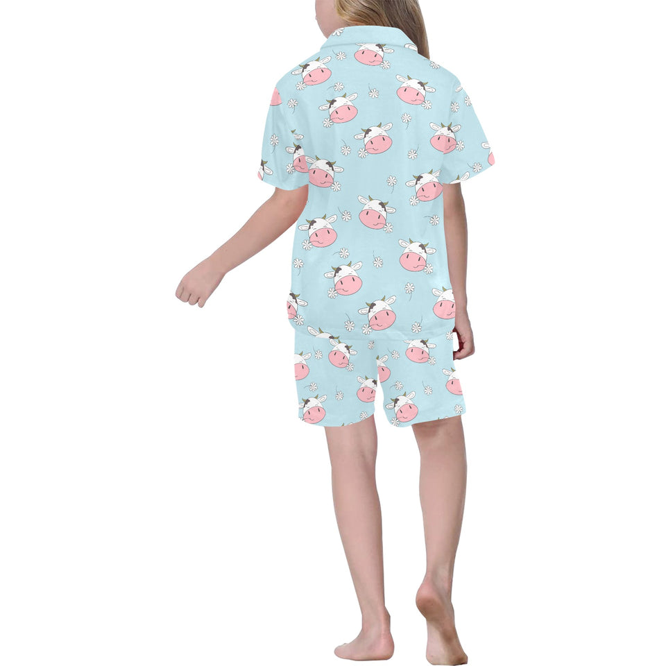 Cute cow flower pattern Kids' Boys' Girls' V-Neck Short Pajama Set