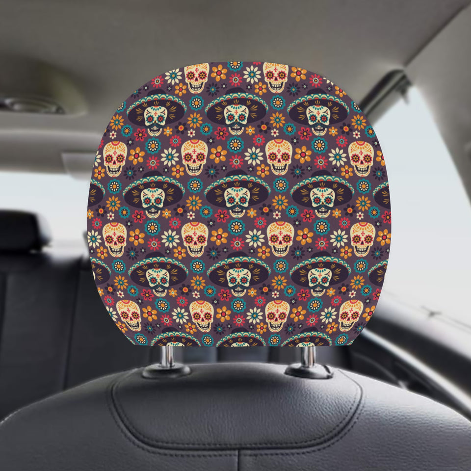 Sugar skulls flower maxican pattern Car Headrest Cover