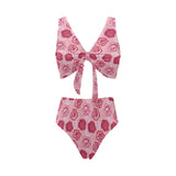 Rose Pattern Print Design 02 Chest Bowknot High Waisted Bikini Swimsuit